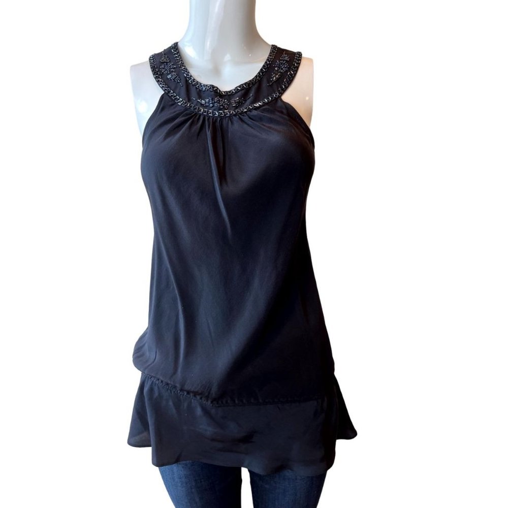 Twenty-One Women Peplum Hem Blouse Top Beaded Torrid High Neck Black Size Medium